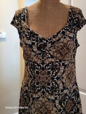 Slinky Brand Black and Gold Medallion Maxi Dress